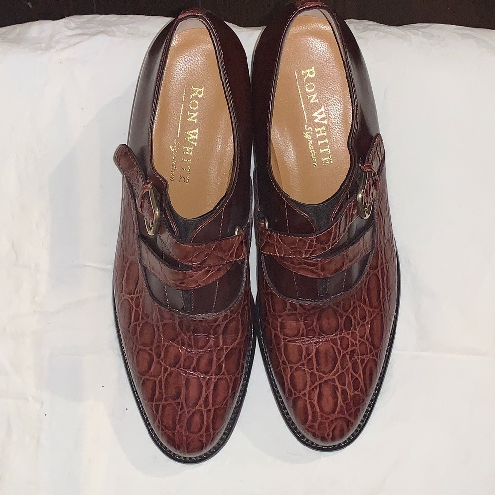 Brown Croc-Embossed Loafers